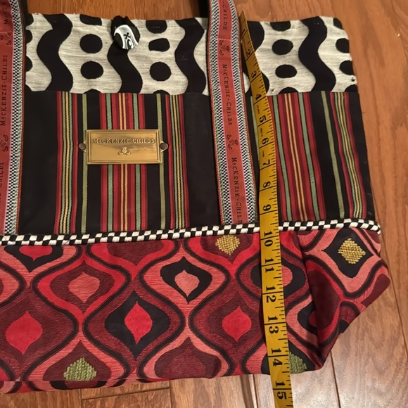 Mackenzie Childs PICK A POCKET TOTE BAG Signature Handles & Brass Plate - Picture 12 of 13